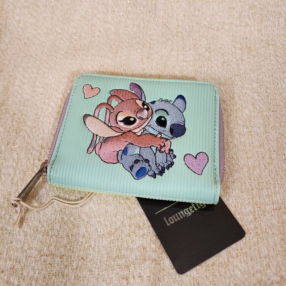 Loungefly Disney Lilo and Stitch Angel Corduroy Pastel Color Block Zip Wallet - Picture 8 of 13